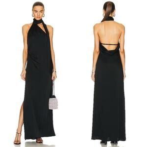 JONATHAN SIMKHAI Vittoria Draped Scarf Halterneck Black Maxi Gown Size 14